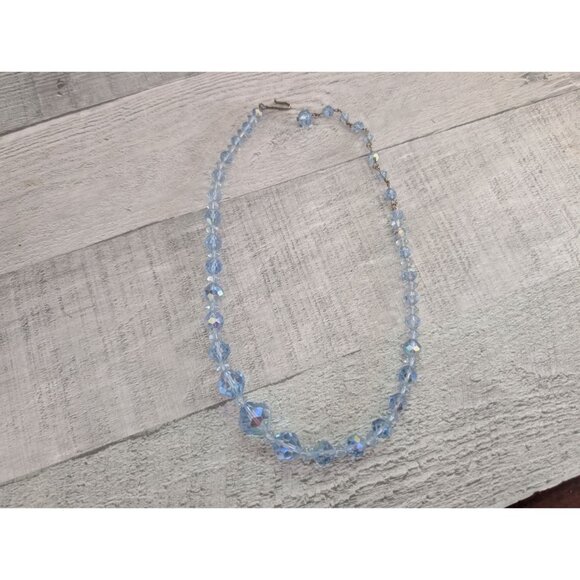 Vintage Blue Crystal Bead Necklace Graduated Faceted Beads Sterling Hook Clasp - Picture 4 of 5